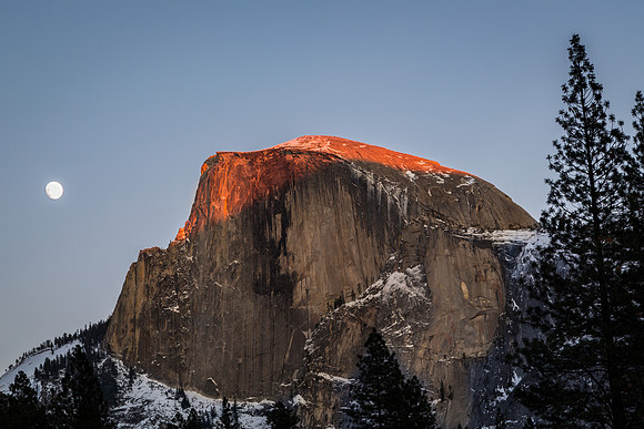 moon over half dome, yosemite national park